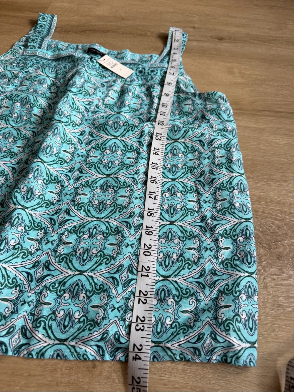 Talbots Linen Sleeveless Shirt Womens M Ocean Teal Geometric Pattern NWT - Picture 4 of 7